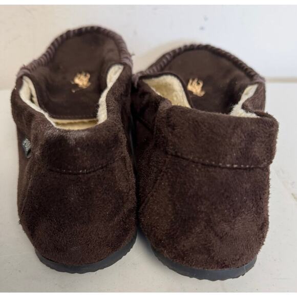 EUC Polo Ralph Lauren Dezi With Gold Polo Pony Brown Men's Fleece slippers SZ 11 - Picture 5 of 8